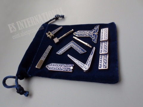 Set of 9 different Blue Masonic Working Tools Badge with velvet Bag Mason Freemason Miniature Freemason Gifts ► Photo 1/4
