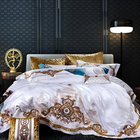 800TC 4/6/10Pcs Satin Cotton Luxury Royal Bedding Set King Queen size Duvet cover Bed sheet set Wedding Bedspread Pillow shams ► Photo 1/6