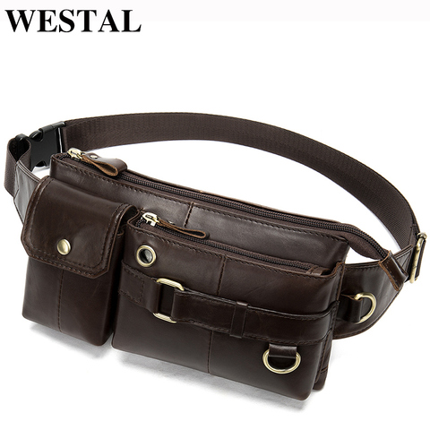 WESTAL Men Waist Bag Genuine Leather Men's Belt Bag Male Travel Waist Packs Male Fanny Pack for Phone Hip Money Bag Belt 8637 ► Photo 1/6