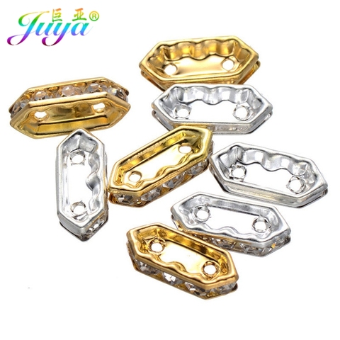 Juya 50pcs/lot Wholesale Gold Two Hole Cz Rhinestones Rhombus Shape Metal Spacer Beads For Handmade Beads Jewelry Making ► Photo 1/6