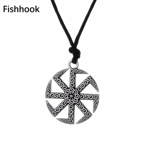 Fishhook Antique Silvery and drak yellow Kolovrat Pendant  Necklaces  Slavic Sun Wheel Kolovrat Pendant Charm Jewelry For Men ► Photo 1/6