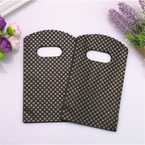 2017 Hot New Fashion Wholesale 50pcs/lot 9*15cm Simple and Beautiful Black Small Gold Dot Mini Plastic Gift Bags With Handles ► Photo 1/6