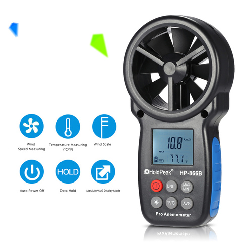 HoldPeak HP-866B Mini LCD Digital Anemometer thermometer anemometro Wind Speed Air Velocity Temperature Measuring with Backlight ► Photo 1/6