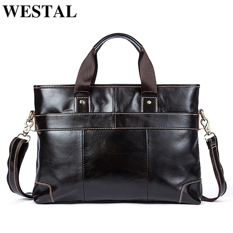 WESTAL men's leather bag for men briefcases bag men genuine leather messenger bag men leather laptop bags office bags for men ► Photo 1/6