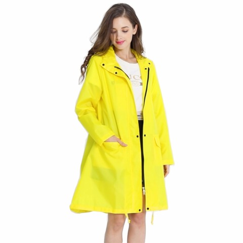 Womens Stylish Solid Yellow Rain Poncho Waterproof Raincoat with Hood and Pockets ► Photo 1/6
