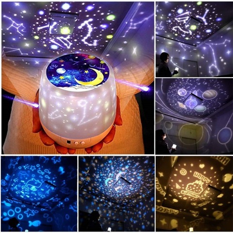 Night Light Projector Star Moon Sky Rotating Battery Operated Bedside Lamp For Children Kids Baby Bedroom Nursery 5 Sets of Film ► Photo 1/6