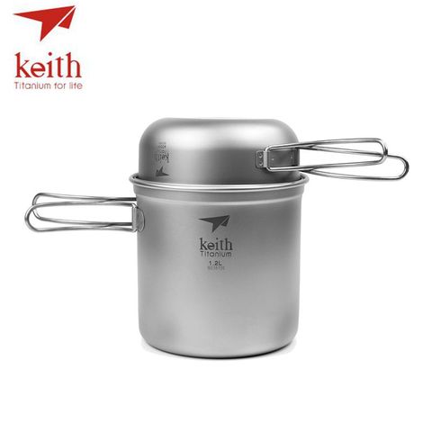 Keith Titanium 1.2L Pot 400ml Bowl Set Folding Handle Cook Sets Titanium Pot Set Camping Hiking Picnic Cookware Utensils ► Photo 1/6