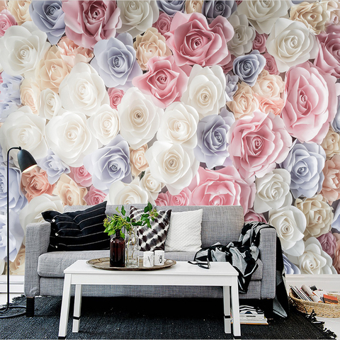 Hand Painted 3D Floral Garden Roses Custom Photo Wallpaper Mural Living Room Sofa TV Background Wall Covering Papel De Parede 3D ► Photo 1/1