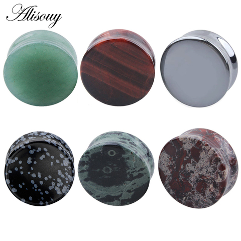 Alisouy 1 Pair Ear Expander Body Piercing Hematite Tunnels Jewelry Organic Flesh Tunnels Stone Ear Plugs Ear Gauges ► Photo 1/6