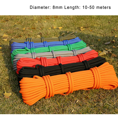 Outdoor Hiking Accessories Climbing Cord 10-50m Diameter 8mm  tension 8KN High Strength Paracord Safety Rope with 2pcs Buckle ► Photo 1/6