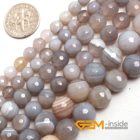 6mm 8mm 10mm Round Faceted Banded Stripe Agates Bead For Jewelry Making Strand 15