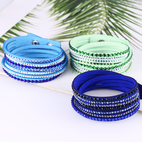 HOCOLE 2022 Trend Rhinestone Leather Bracelet Female Charm Crystal Wrap Multilayer Bracelets For Women Wedding Fashion Jewelry ► Photo 1/6