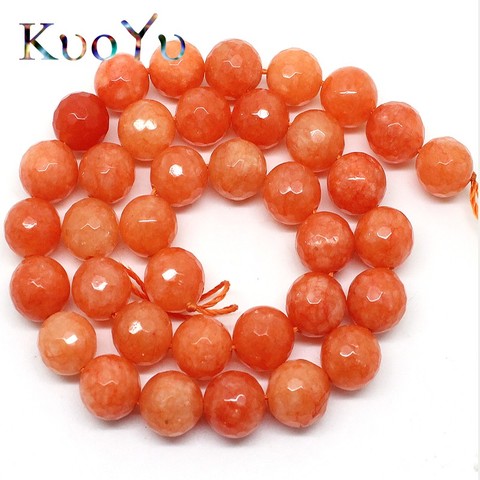 Natural Faceted Orange Chalcedony Stone Round Loose Bead For Jewelry Making 15.5