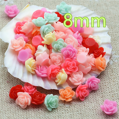 100pcs 8mm Mixed Color heart shiny flower resin flatback cabochon DIY jewelry/phone decoration No Hole ► Photo 1/1