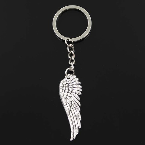 Fashion Angel Wings 50x17mm Pendant 30mm Key Ring Metal Chain Silver Color Men Car Gift Souvenirs Keychain Dropshipping ► Photo 1/4