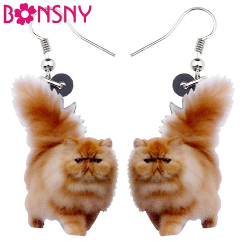 Bonsny Acrylic Fluffy Fatty Cat Kitten Earrings Big Long Dangle Drop Lovely Animal Jewelry For Women Girl Ladies Kids Gifts Bulk ► Photo 1/5