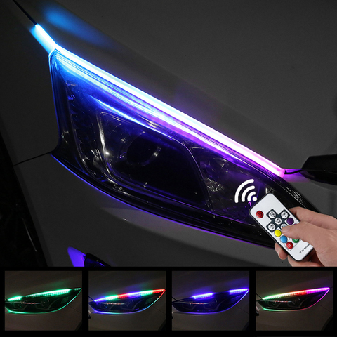 2X Sequential Flowing RGB Daytime Running Light DRL Multi Color LED Strip Turn Signal Lights For Headlight ► Photo 1/6