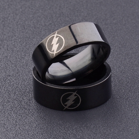 Amader 2022 Titanium Boys Men Black The Flash Symbol Stainless Steel Polished Ring Cocktail Wedding Jewelry Wholesale ► Photo 1/6