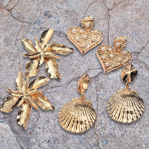 Flatfoosie Vintage Metal Flower Dangle Earrings For Women Gold Color Heart Statement Earrings Female Boho 2022 Party Jewelry ► Photo 1/6