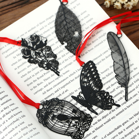 DIY Cute Kawaii Black Butterfly Feather Metal Bookmark for Book Paper Creative Items Lovely Korean Stationery Gift Package ► Photo 1/5