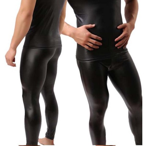 Latex Mens Shiny Leather Leggings Skinny Long Pants Trousers Clubwear Tight