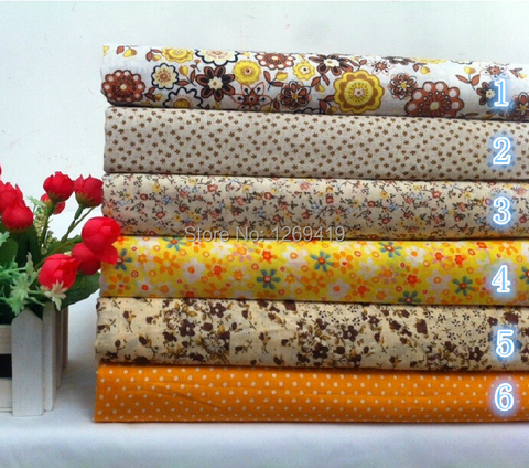 NEW! 6PCS 50*50cm Yellow Floral Print Cotton Fabric Fat Quarter Bundle For DIY Tissue To Patchwork Sew Baby Toy Quilting Textile ► Photo 1/1