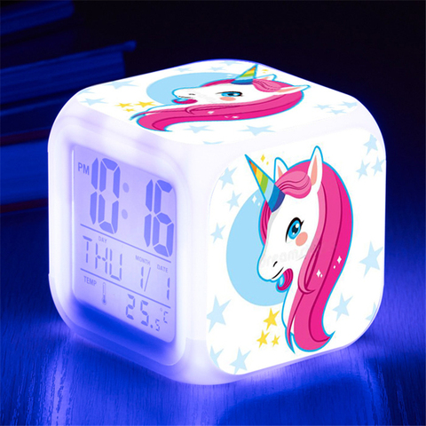 7 Color kids unicorn Lamp Alarm Clock LED Digital Clock wake up Lamp Glowing novelty Light Bedroom Desk Clock Decor Baby Gift ► Photo 1/6