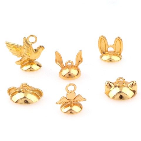 10pc Gold Fashion Mix Cat Rabbit Ears Hat Angel Beads Caps Pendant Buckle DIY Pendant Necklace  three-dimensional Ball Jewelrly ► Photo 1/6