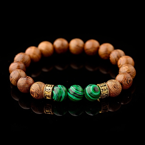 2022 Tibetan Buddhist Bracelet Men Gold Rune Metal Natural 10mm Wood Beads Handmade Bracelet Ethnic Stone Beaded Bracelet ► Photo 1/6