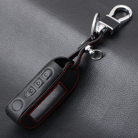 A93 4 BTNS Genuine Leather Car Key Cover with Keychain for Starline A93 A63 A39 A36 Two Way Car Alarm LCD Transmitter ► Photo 1/5