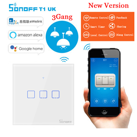 Sonoff T1 3 Gang Smart WiFi Wall Touch RF 86 Type UK Light Switch Smart Home Automation Module Remote Control Smart Switch ► Photo 1/1