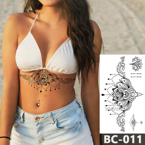 1 Sheet Chest Body Tattoo Temporary Waterproof Jewelry Lace Totem Lotus Mandala tatto Decal Waist Art Tatoo Sticker Women ► Photo 1/6