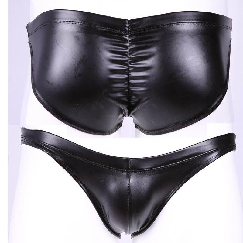Men PU Faux Leather Underwear Colloid Imitation Latex Bikini