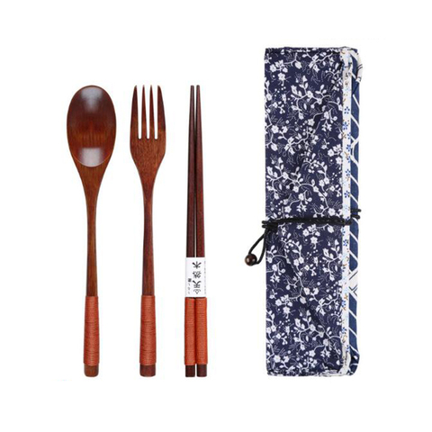 Basedidea Japan Style Wooden Tableware Set Spoon Fork Chopsticks with Storage Case Travel Cutlery Set ► Photo 1/6
