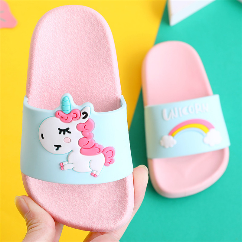 Baby Unisex Shoes Cartoon Unicorn Slippers Summer Flip Flops Indoor Cute Sandals 