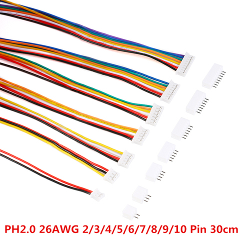 20PCS=10Sets Micro Mini JST 2.0 PH Connector Male Female 2/3/4/5/6/7/8/9/10-Pin Plug With Wires Cables Socket 300MM 26AWG New ► Photo 1/6
