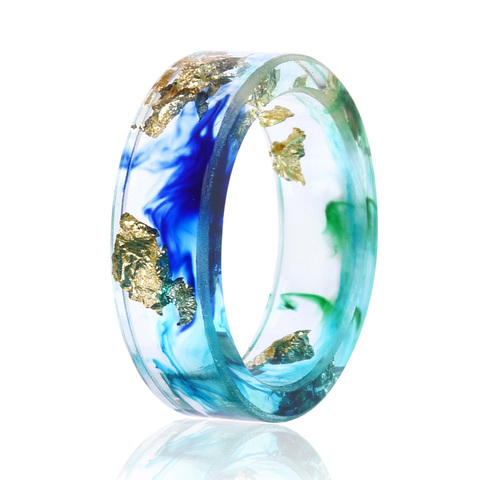 Hot Handmade Resin Rings Men Blue&Green Ink Painted Scenery Inside Ring For Women Wedding Party Jewelry ► Photo 1/5