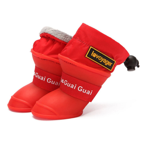 4pcs/Set Dog Rain Boots Waterproof Dog Rain Shoes Fleece Lined Adjustable Rubber Pet Snow Boots for Small Medium Dogs Anti-Slip ► Photo 1/6
