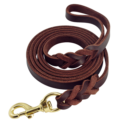 Genuine Leather Dog Leash K9 Dogs Long Leashes Braided Pet Walking Training Leads Brown Black Colors For Medium Large Pet ► Photo 1/6