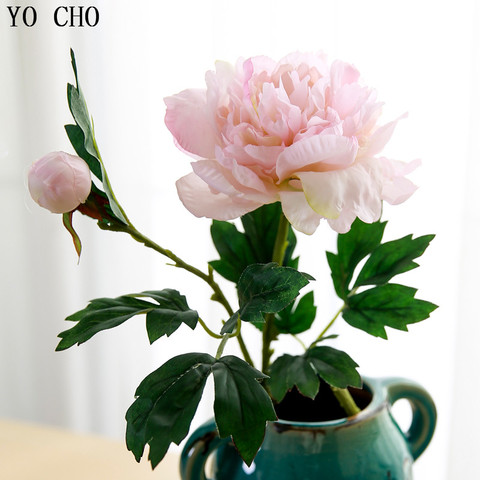 YO CHO 2 Heads 60cm Peony Artificial Flower Silk Peonies Rose Flower Pink White Peonies Bouquet Wedding Home Party Decor Flowers ► Photo 1/6