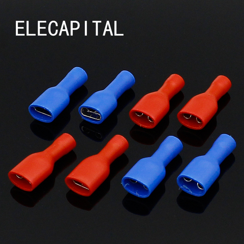 200pcs Fully Insulated Splice Wire Cable Connector 6.3mm Crimp Electrical Terminals 100 Red 100 Blue Kit Set ► Photo 1/4