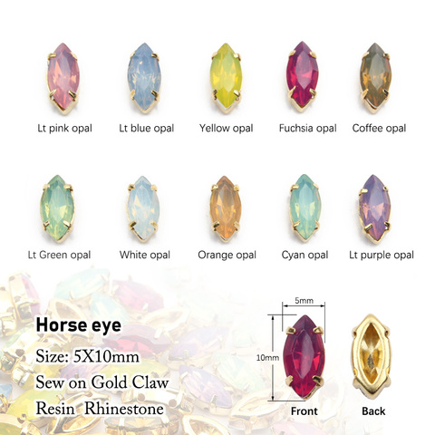 5x10mm horse eye sewing resin rhinestone mixed color opal and gold claw shoes and hats decorative supplies, free shipping ► Photo 1/6