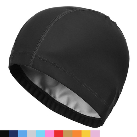 2022 Elastic Waterproof PU Fabric Protect Ears Long Hair Sports Swim Pool Hat Swimming Cap Free size for Men & Women Solid Color ► Photo 1/6