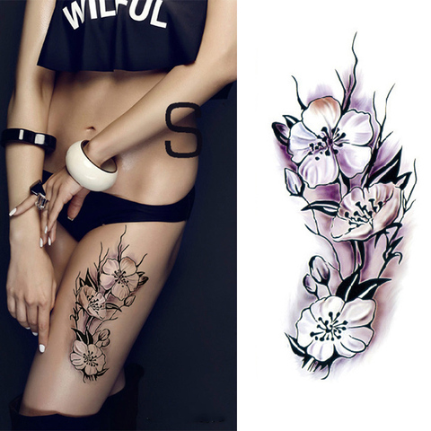 2017 Waterproof temporary tattoos stickers sexy romantic dark rose flowers henna fake body art flash tattoo sleeve ► Photo 1/6