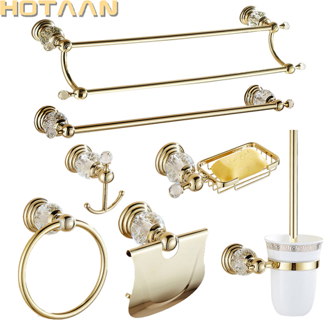 Luxury Crystal Gold Color Bathroom Accessories Set Gold Polished Brass Bath Hardware Set Wall Mounted Bathroom Products banheiro ► Photo 1/6