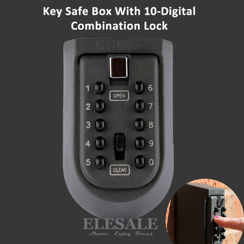 Wall Mounted Key Safe Storage Organizer Box With Combination Lock 10-Digital Password Weatherproof Cover For Home Outdoor Use ► Photo 1/3