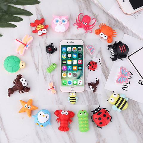 1pcs cute Animal Cable Protector for Iphone protege cable buddies cartoon Cable bite Phone holder Accessory Dropshipping ► Photo 1/6