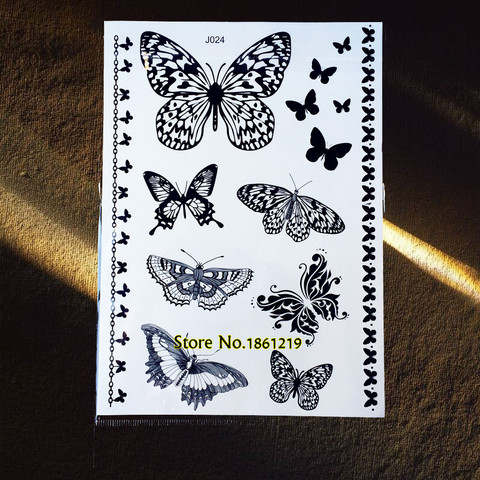 1PC Black Butterfly Fake Henna Temporary Tattoo Stickers GBJ024 Lovely Butterfly Tattoo New Body Art Tattoo Women Chains Tatoo ► Photo 1/6