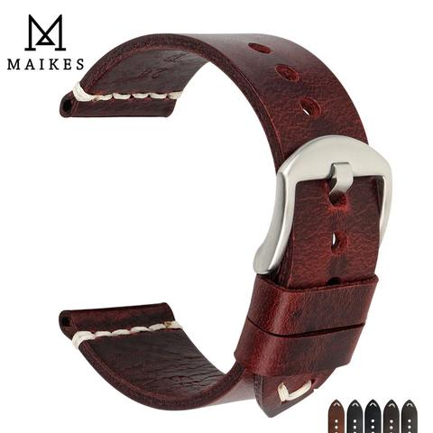 MAIKES Genuine Cow Leather Watch Strap Handmade Watchbands Vintage Red Wristband For Panerai 20mm 22mm 24mm Watch Band ► Photo 1/6