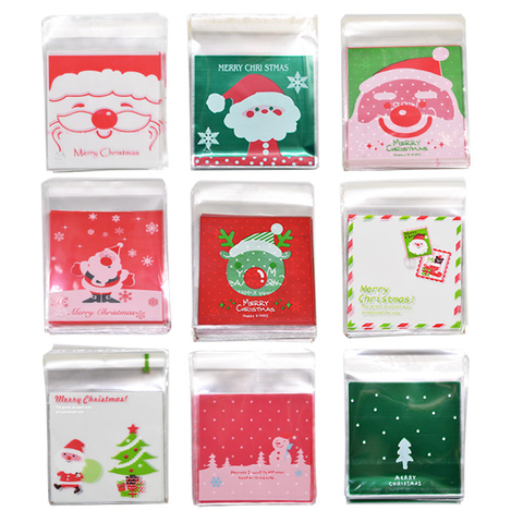 50Pcs 10x10cm Christmas Candy Cookie Gift Bags Plastic Self-adhesive Biscuits Snack Packaging Bags Xmas Party Decoration Favors ► Photo 1/6